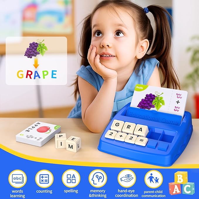 Educational Toys for Kids Ages 3-8, Matching Letter Spelling Math Game ABC Learning, Birthday Party Gifts Preschool& Kindergarten Kids for 3 4 5 6 7 8 Year Olds Boys and Girls Navy Blue