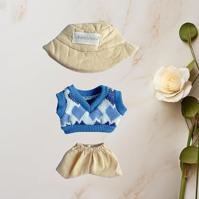 17cm Doll Clothes Outfit Set, 3 Pieces Dress Sweater Set for 6.7inch Doll Suit, Fashion Kawaii Hat & Clothes Accessories for 1st/2nd/3rd Gen Dolls Play & Display