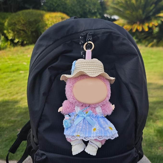 17cm Doll Clothes Set, Cute Girls Outfits and Straw Hat, 4 PCS Cute Hat & Blue Dress Set Stylish Outfits Exquisite Accessories