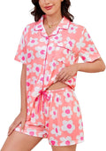 SWOMOG Womens Button Down Pajamas Set Short Sleeve Sleepwear Bride Soft Pj Lounge Sets XS-3XL