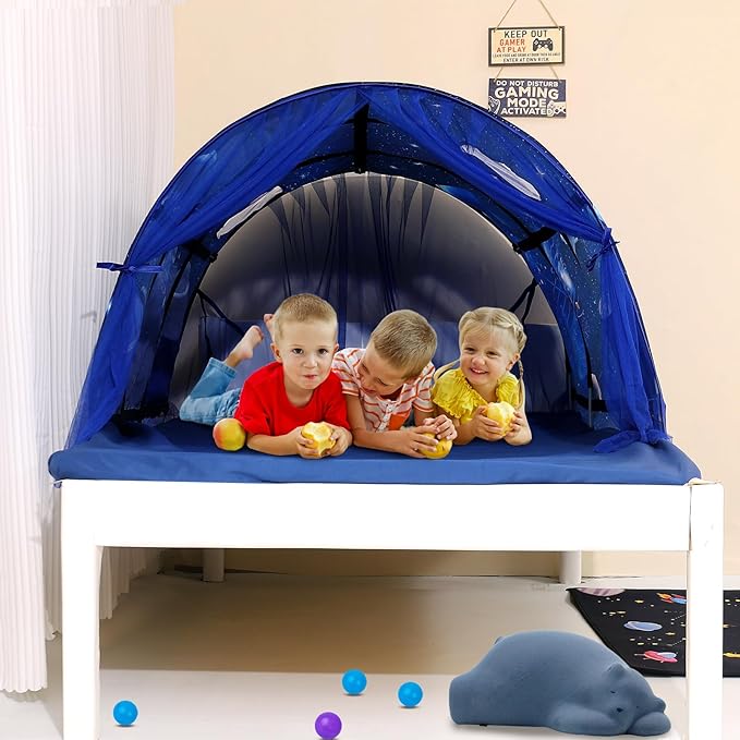 Kids Bed Tent Twin Beds -Zoos Wonder Play Tents Boys Girls Ventilated Indoor Play Tent Children Promotes Independent Play, Stimulates Imagination Set-Up Playhouse (Galaxy)