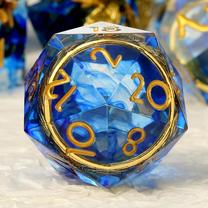 Magic Golden Ring DND Set DNDND Swirl Sharp Edge D&D Dice Set with Gift Case for Dungeins and Dragons Role Playing Game (Blue)