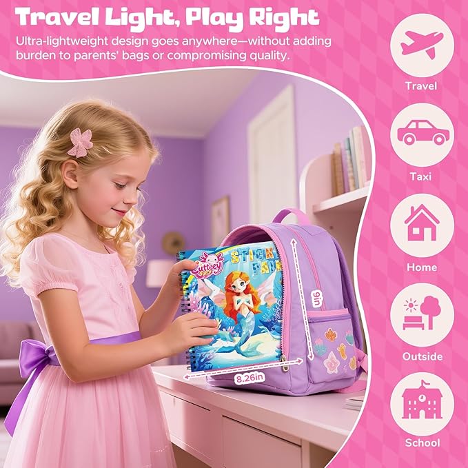 2PCS Paint by Number Sticker Book Travel Activities Essentials for Girls Kids Boys Ages 4-10 Road Trip & Airplane Toys & Long Car Rides, Birthday Present, Preschool Classroom Party Gifts