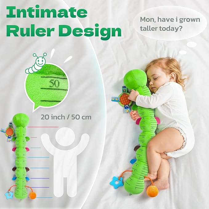 HEMRLY Baby Toys for 0-6 Months, Musical Plush Caterpillar Infant Sensory Toy with Baby Mirror&Crinkle Rattle,Pull String,Teething Toys, Tummy Time Newborn Gifts for 0-3-6-12 Boys Girls - Green Leaf