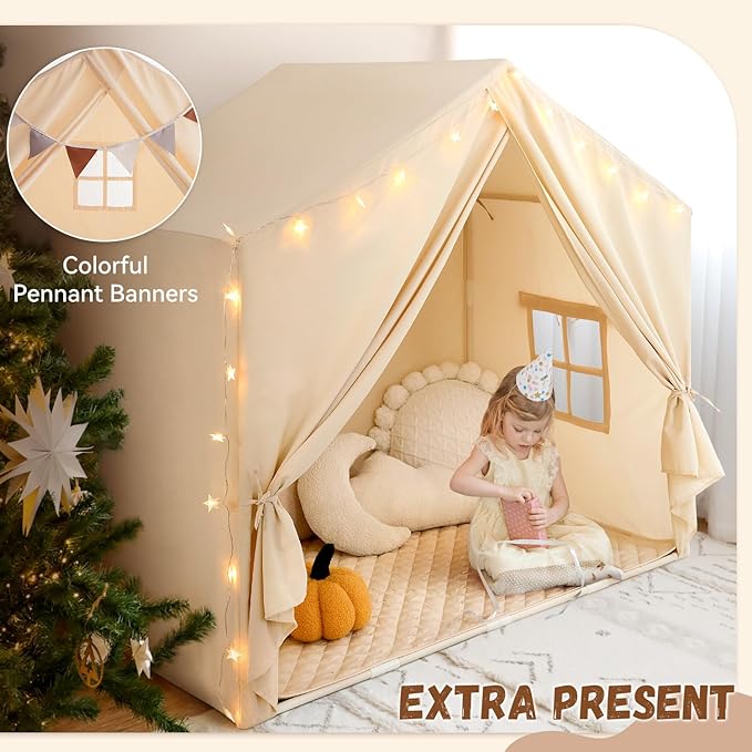 Kids Play Tent with Padded Mat, Large Kids Tent Indoor Play Cottage, Play House Playhouse Castle for Girls Boys