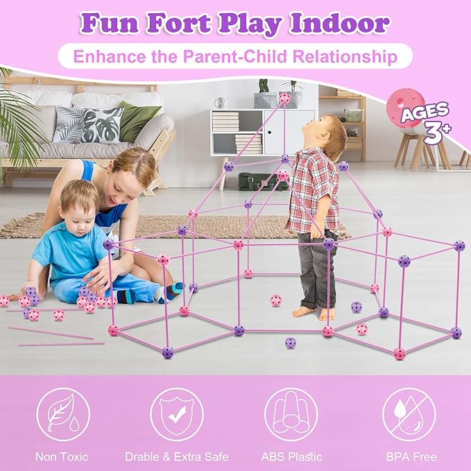 Kids Fort Building Kit 120 Pieces Construction STEM Toys for 3 4 5 6 7 8 9 10 11 12 Years Old Boys and Girls Ultimate Forts Builder Gift Build DIY Educational Learning Toy for Indoor Outdoor