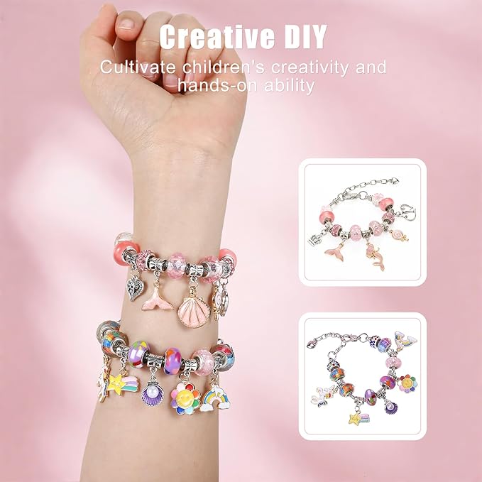 Emibele Bracelet Making Kit for Girls, 133 PCS Jewelry Making Kit DIY Art Crafts Toy with Portable Jewelry Organizer Box for Girls 5-12, Gifts for Teens Women on Birthday Valentines Christmas