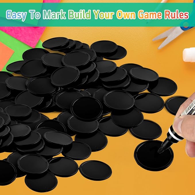 Coopay 500 Pieces Plastic Learning Counters Disks Bingo Chip Counting Discs Markers for Math Practice and Poker Chips Game Tokens Kids Reward, 1 Inch (Black)