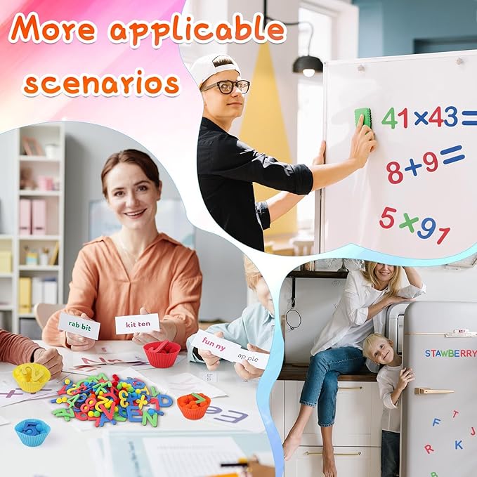 286Pcs Letters and Numbers Sensory Bin Filler Fine Motor Toys Counting Sorting 200 Felt Pompoms 76 Magnetic Letters Numbers 4 Tweezers 5 Silicone Plates 1 Storage Box for Counting Sorting DIY Crafts