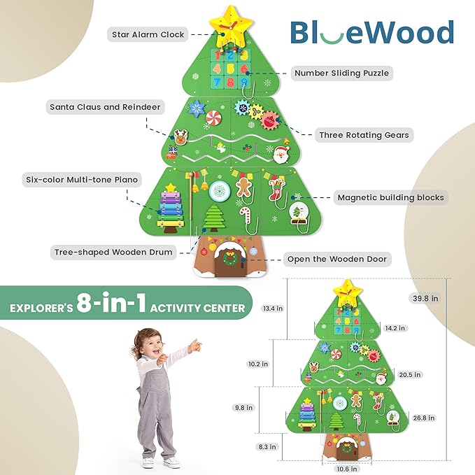 BlueWood Tree Wall Busy Board Panels, Toddler Learning Activity Center, Montessori Philosophy Sensory, Educational Toys, Conducive to All-Round Development