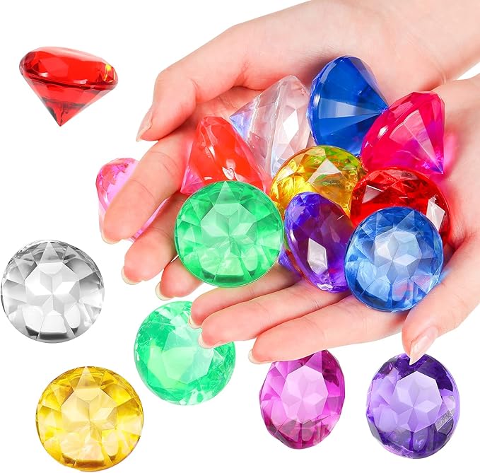 Zomiboo 16 Pcs Acrylic Diamond Large Gems Pirate Round Treasure Toy Gems Treasure Round Gemstones Acrylic Diamond Shaped Gemstones for Home Table Vase Fillers Party Decor (Multicolor)