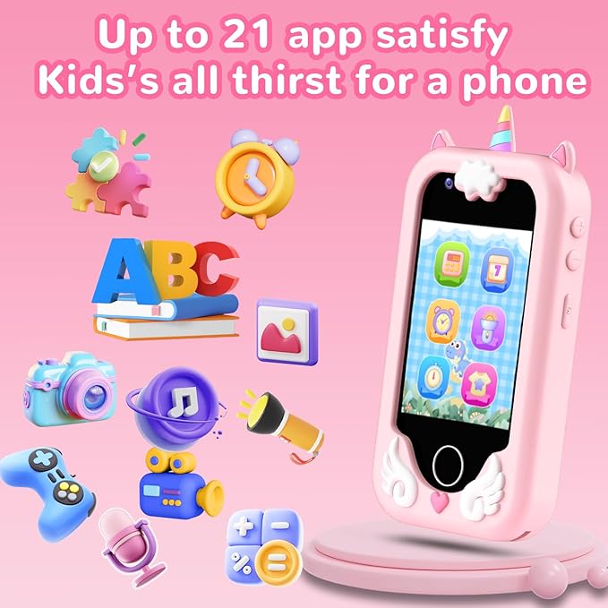Lapare Kids Smart Phone Toy for Girls, Christmas Birthday Gifts for Girls Age 3-10, 2.8" Touchscreen Toddler Learning Play Toy Phone with Dual Camera, Game, Music Player, 32GB Card(Pink)
