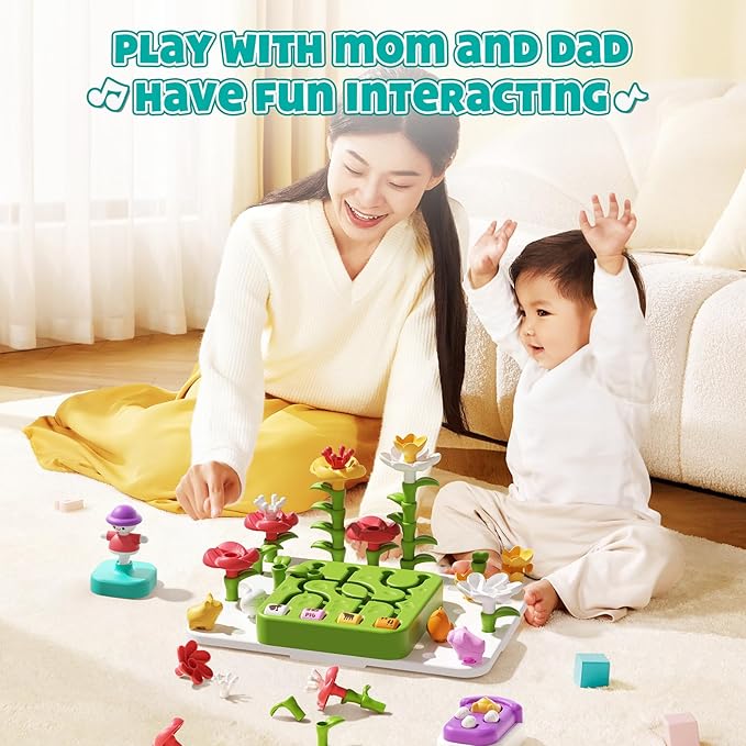 auby STEM Learning Toys for Toddlers 1-3 - Montessori Fine Motor Skills Development Toy with 30+ Building Blocks, Forest Maze Game & Garden Playset for Baby Boys Girls Age 18M+