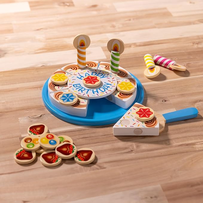 Melissa & Doug Birthday Party Cake - Wooden Play Food with Mix-n-Match Toppings and 7 Candles