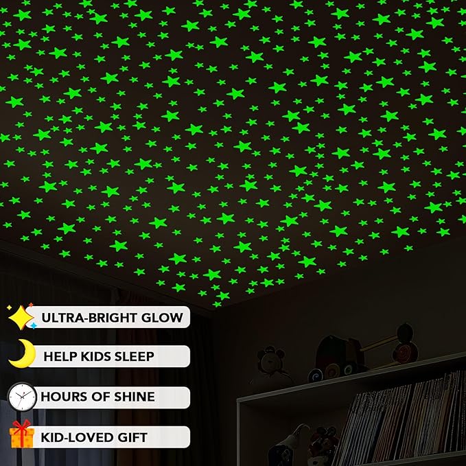 AOWDIAO Glow in The Dark Star Stickers – 630 Pieces (4 Sizes) – Luminous Ceiling & Wall Decor for Kids’ Bedroom, Nursery, Party