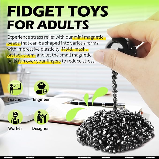 Fidget Magnet Toy Stone Smile Ferrite Putty with 2 Big Magnet Beads, Smooth Magnetic Ferrite Magnet Rock Ball Fidget Toy Science Kit, Office Desk Toy Decoration Gift for Adults