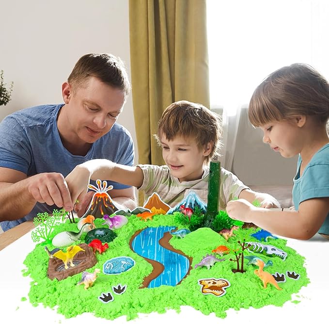 Dinosaur Sensory Bin Toys, 49 Pcs Dinosaur Sandbox Sands Kit with 2.2lb Magic Sand & Dinsoaur Figures,Sandbox with lid, Play Sand Kit, Kid Sensory Bins Birthday Gift for 3 4 5 6 7 8 Years Old