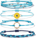FANCY SHINY Sunflower String Bracelet Boho Braided Rope Wrap Bracelets Cute Summer Beach Surfer Jewelry for Women Christmas Gifts