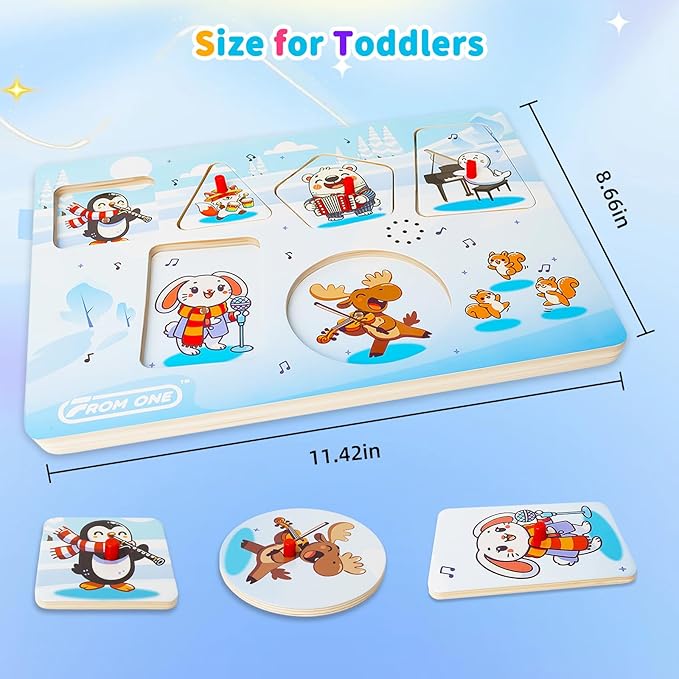 Sound Puzzle, Wooden Pegged Puzzles for Toddlers, 6 Arctic Animals Toys with Fun Sound Effects, Educational Toddler Toys for Kids More Than 12 Months, for Boys & Girls