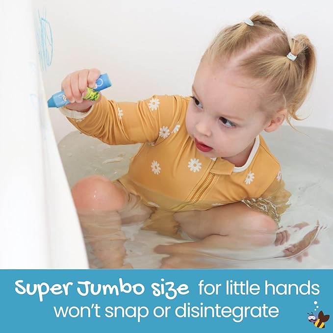 Honeysticks Super Jumbo Bath Crayons Non Toxic (7 Pack) for Toddlers 1-3 and Kids 4-8, Natural Beeswax Crayons, Food-Grade Colors, Fragrance Free, Non Irritating, Bath Toys for Bathtub, Shower, Gift