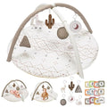 Little Dove Tummy Time Mat with 6 Toys, Macrame Baby Play Mat for Newborn, Baby Gym with 12 Milestone Cards, Stage-Based Sensory and Motor Skill Development Baby Play Gym, Non Slip Mat Washable, Khaki