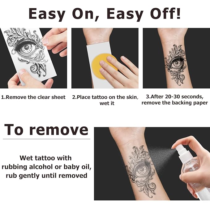 Temporary Tattoos for Adults, 47 Sheets Baroque Religious Flower Skull Designs Fake Tattoos, 17 Half Arm tat and 30 Small temp Tattoos