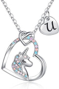 Hidepoo Unicorn Necklace Gifts for Girls - Colorful CZ Heart Pendant Initial Unicorns Necklaces for Teens Little Girls Jewelry Birthday Gift for Girl Daughter Granddaughter Niece