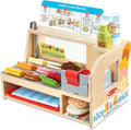 Melissa & Doug Slice-Stack-Serve, Wooden Sandwich Counter Pretend Play Store with Play Food Toys, Play Money & Deli Slicer, Preschool Toys for Kids 3+
