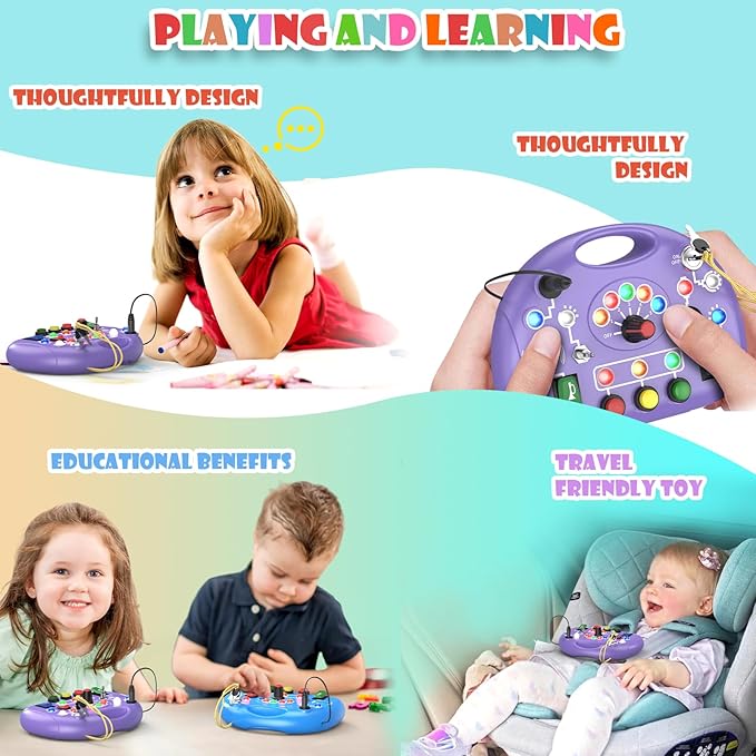 Toddler Baby Busy Board with LED Light, Montessori Busy Board for 1+ Year Old, Baby Sensory Board Toddler Travel Toys for Preschool Learning Activities Boys & Girls Birthday (Purple)