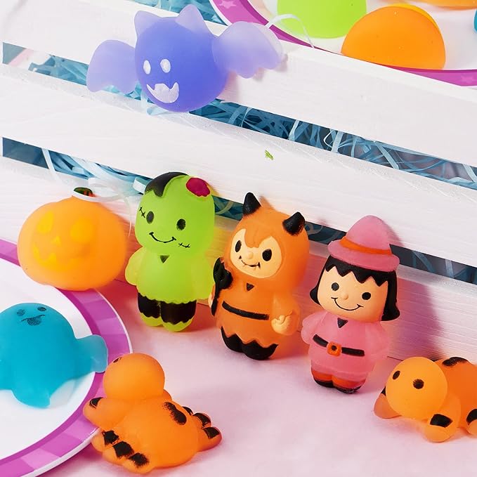 JOYIN 24 PCS Halloween Squishy Mochi Toys, Glow in The Dark Stress Relief Mochi for Halloween Party Favor Decoration, Halloween Goodie Bag Fillers, Kids Birthday Gifts