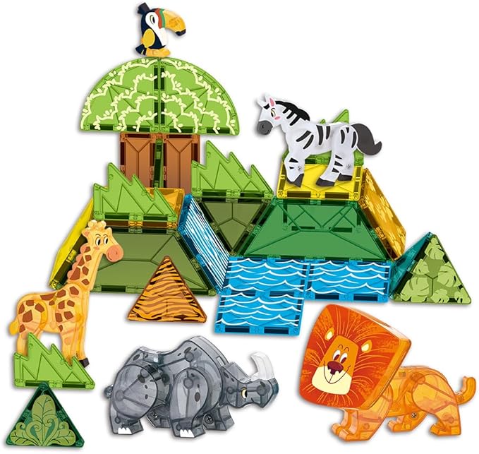 Magnetic Tiles Set Grassland Animals Theme Toys, Magnet Tiles Building Blocks Toys for Kids Ages 5-7 Year Old to STEM Learning