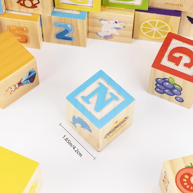 KMTJT Wooden Alphabet Blocks for Toddlers 1-3 | ABC Stacking Blocks Toys for 1 2 3 Year Old Kids | One Year Old Girl Boy 1st First Birthday Gifts | Number Building Blocks Learning Educational Toys