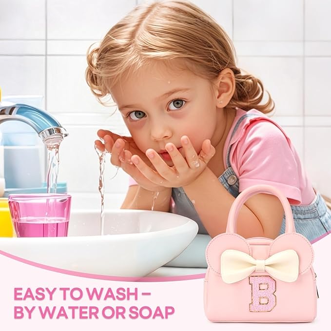 Kids Real Makeup Kit for Girls - 18Pcs Non-Toxic Washable Make Up Toys with Initial Toddler Purse - Personalized Birthday Gifts for Age 3 4 5 6 7 8 9 10 Years Old Girls Vanity Set - B