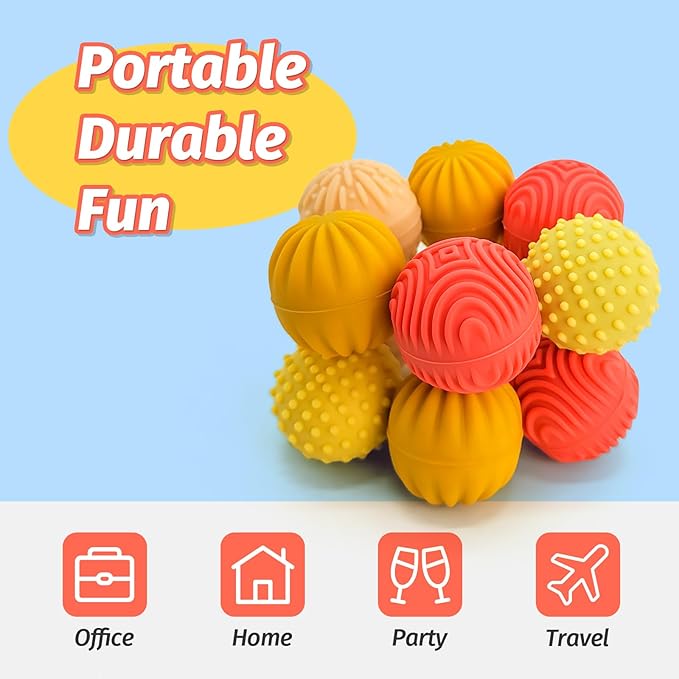 Fidget Magnet Ball Toys - 8 PCS Orange Texture Tactile Sensory Gift for Teens Adult ADHD Autism Anxiety, Silent Stress Relief Massage Roller Item Desk Toy for Home Office Calm Down with Case