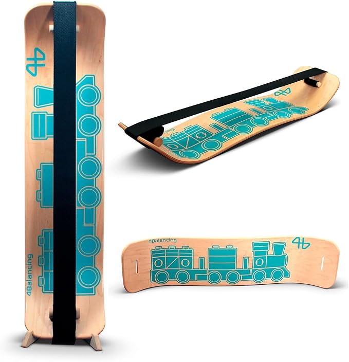 Balance Board for Kids - Slackline Wooden Wobble Board - Slackboard Balance Trainer for Coordination - Training for Skateboard, Snowboard, Football, Soccer, Baseball, Basketball