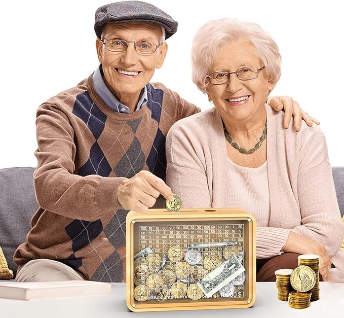 Piggy Bank for Adults Kids, Wooden Coin Bank for Boys and Girls, Cash Vault Money Saving Box with Counter $10000 Savings Challenge Money Box with Money Target and Numbers (Acrylic $10000)