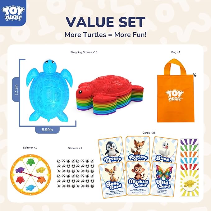 TOY Life 10 Pcs Turtle Balance Stepping Stone for Kids, Indoor Outside Toys for Kids Ages 4-8, Toddler Outdoor Toys, Stepping Stones Game, with Cards and Spinner