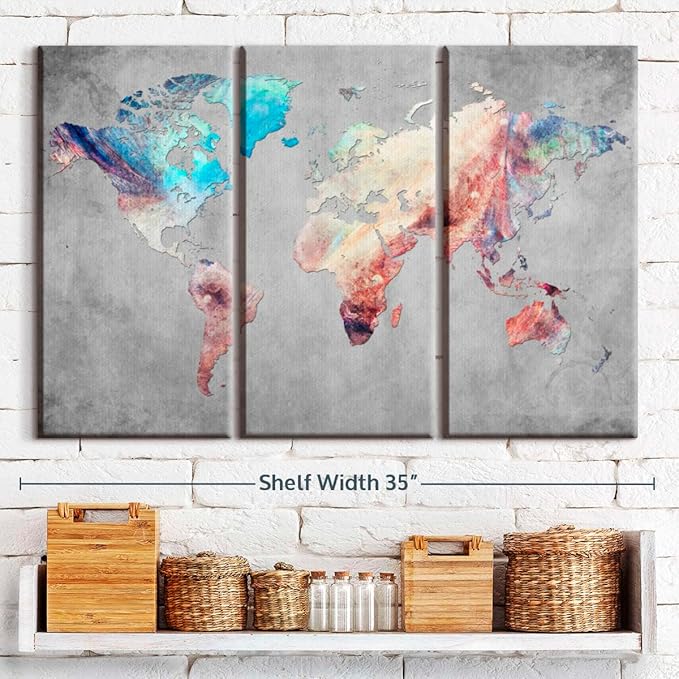 ElephantStock Artistic Touch World Map Multi Piece Canvas - 3 Panel Wall Decor - Map of the World Art - Canvas for the Office and Home - 33" X 20"