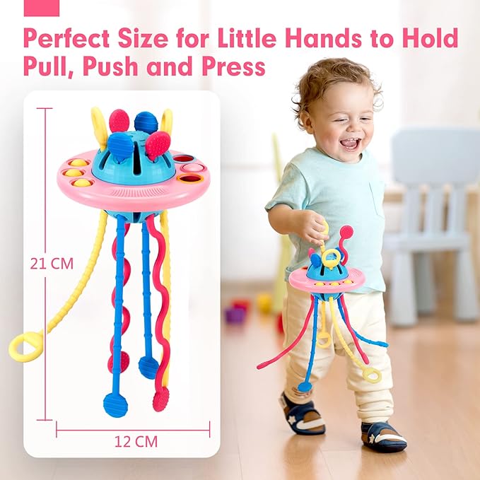 hahaland Pull String Toy - Montessori Toys for 1 Year Old Girl Gifts, Silicone Sensory for Toddlers 1-3, Airplane Toddler Travel Ages 1-2 Stocking Stuffers One Year Old Girl Birthday Gifts