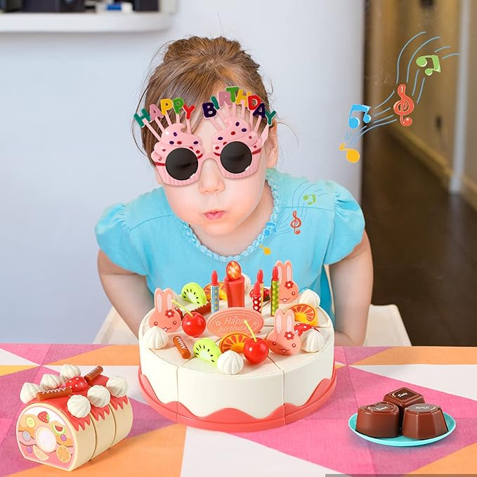 83 PCS Birthday Cake Food Play Set - Food Toy Pretend Cutting Play Cake Desserts Ice Cream and Donuts Food Toys - Birthday Gifts Toy Set for Boys Kids Girls