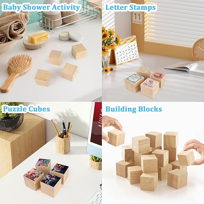 Wood Blocks for Crafts, 6 PCS 2 Inch Unfinished Wood Cubes, Natural Wooden Square Blocks, Unfinished Craft Wooden Squares for Arts and Crafts, Painting, Puzzle Making, DIY Projects