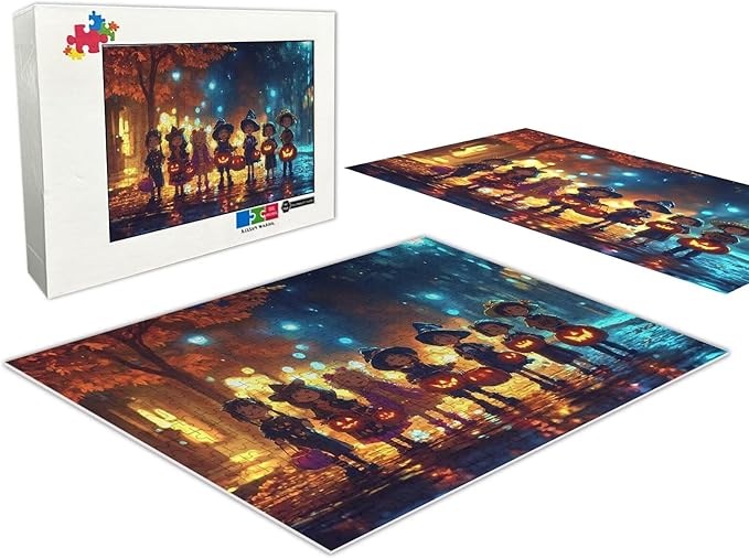 300 Pieces Puzzle Halloween Street, Adult Pumpkin Candy Basket Artwork | Creative Hd Matching Puzzle Paper Puzzle