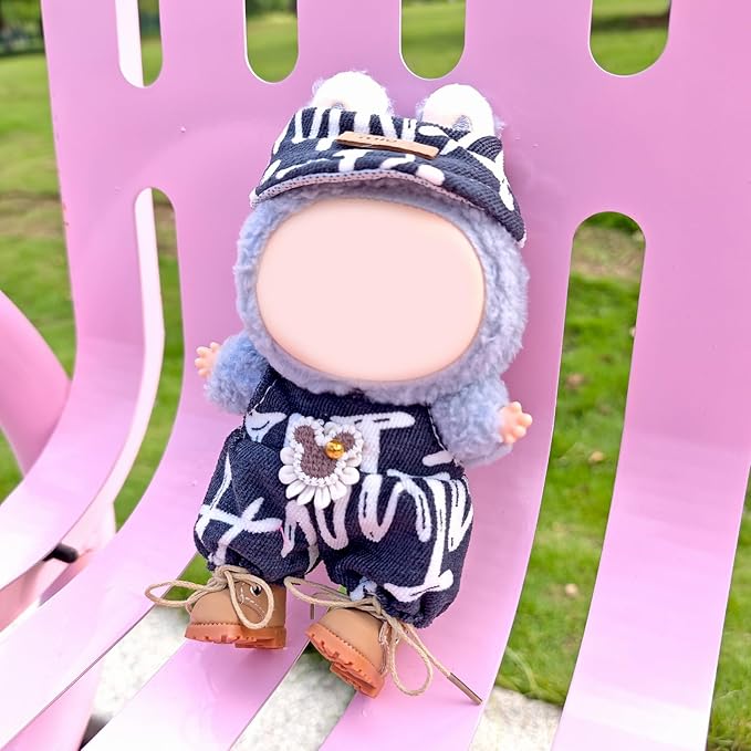 Clothes for 17cm Doll, 2 PCS Cute Grey Hat & Jumpsuit Set, Dress up Outfit Exquisite Accessories for Dolls