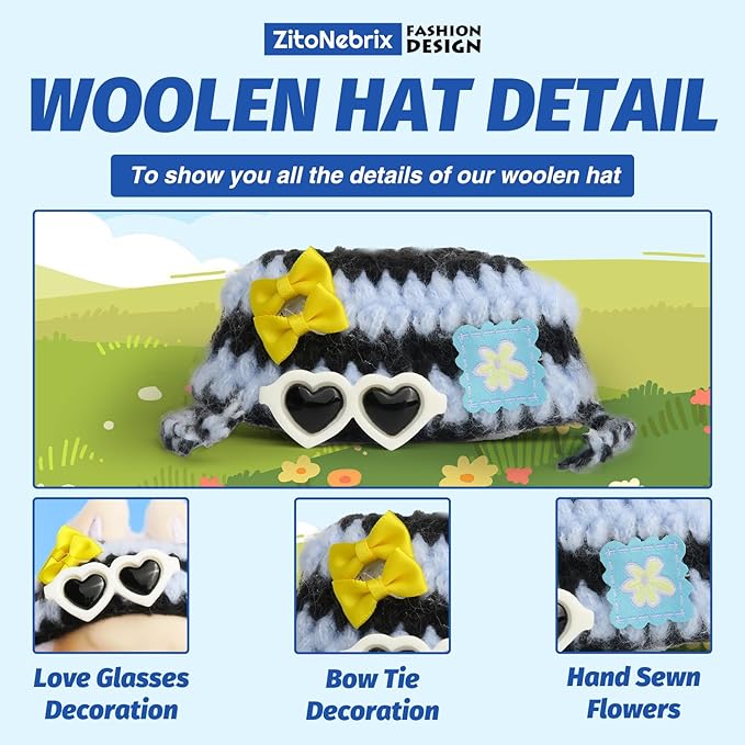 Cloth for 15cm ＆ 17cm Doll, 2pcs Doll Clothes Outfit Set for 1st/2nd/3rd Gen Dolls, Include - Crystal Blue Dress, Blue Crochet Hat(Blue)