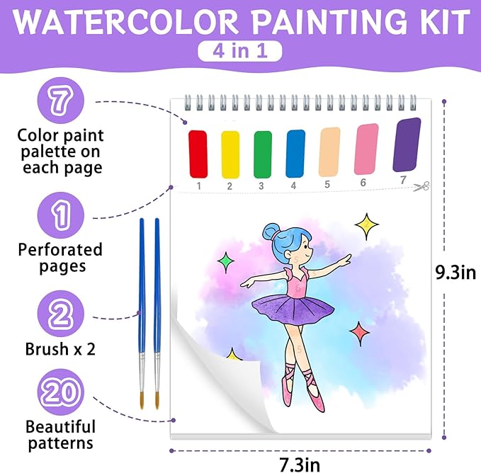Paint with Water Coloring Books for Toddlers,Mess Free Watercolor Painting Papers for Kids Water Color Paint Kit Art Craft Birthday Gift for Ages 1-3, 4-8(Princess and Party)