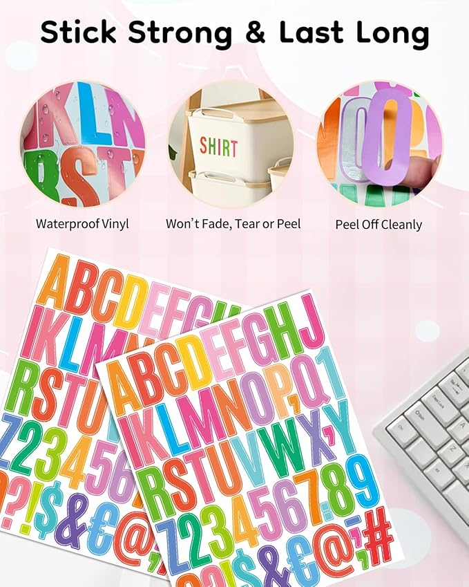 Uniclife 10 Sheets Letter Stickers, 500 Pcs Scrapbook Stickers, 2 Inch Vinyl Number Alphabet Sticker, Self-Adhesive Stick on Letters for Mailbox Bottles Crafts Posters Decor