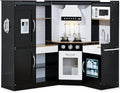 Best Choice Products Pretend Play Corner Kitchen, Ultimate Interactive Wooden Kids Playset w/Lights & Sounds, Ice Maker, Hood - Black