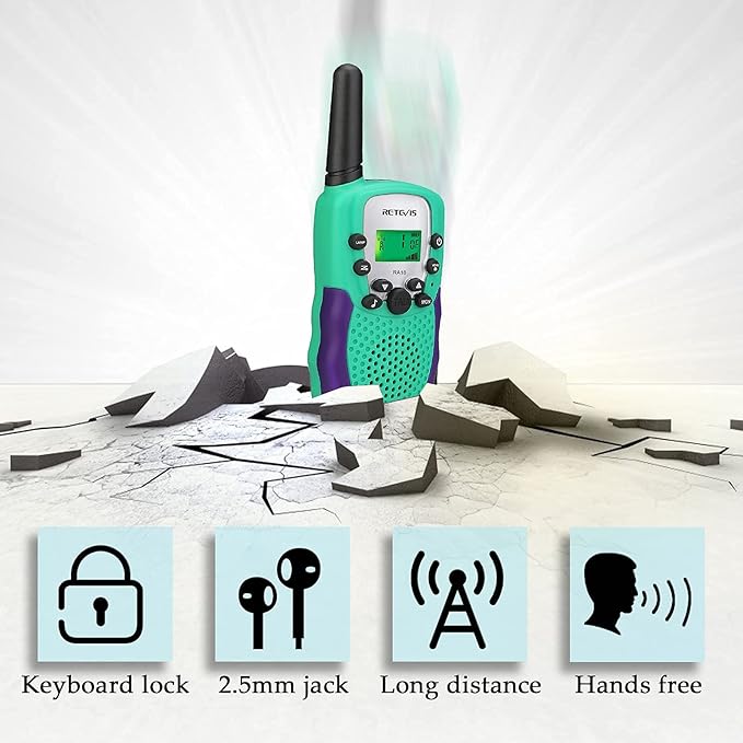 Retevis RA18 Walkie Talkies for Kids, Toy Walkie Talkie with LCD 22 CH Flashlight Hands Free Holiday Toy for 6-12 Year Old Boys Girls, Christmas Birthday Gifts Skiing Camping(2 Pack, Green)