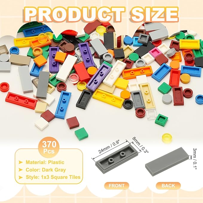 PATIKIL 122 Pcs Flat Blocks Bulk, 1x3 Square Dark Gray Classic Tiles Smooth Surface Mini Building Blocks Accessories Compatible Bricks Kits for Building Floor Walls Mosaic Pixel Arts