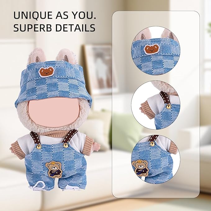 17cm Doll Clothes Set, Premium Jeans & Knitted Sweater Outfit for 17cm 15cm Dolls, Cute Dress Up Fashion, No Doll Included (Blue, 17cm/15cm)
